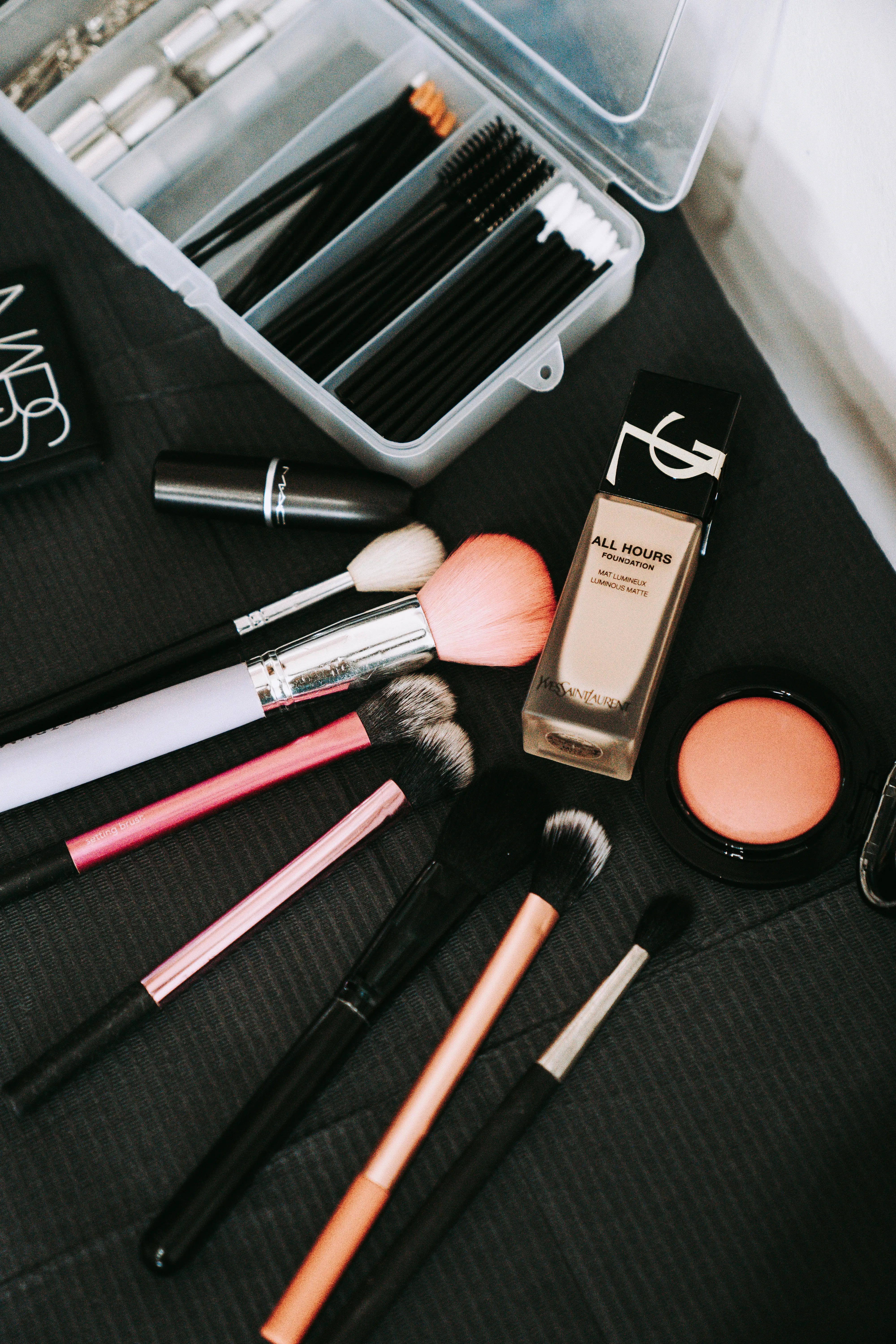 Bride looking in mirror during bridal prep